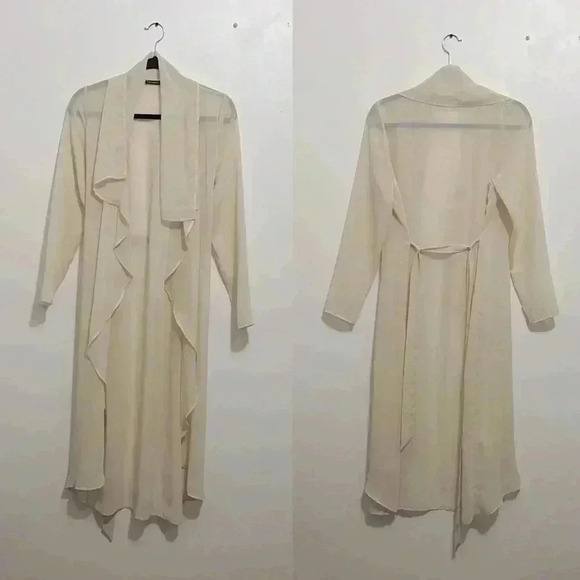 ❤️ Mendicino seven sisters cream sheer drapey jacket with  waist tie Size S - Picture 1 of 3